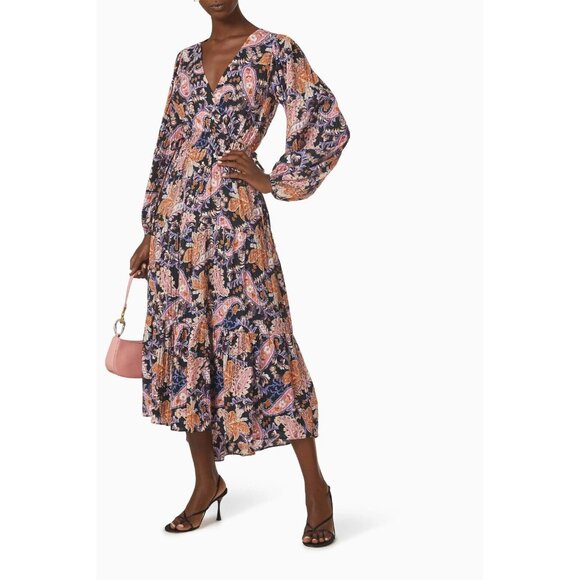 MINKPINK Dresses & Skirts - MINKPINK Celestia Floral Paisley Plisse Pleated Boho Peasant Midi Dress, Size S